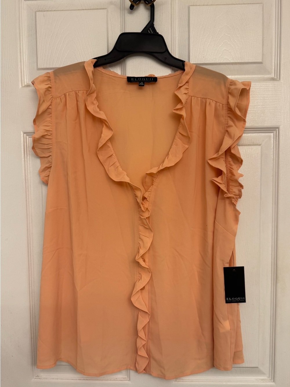 NWT Eloquii Peach Ruffle Cap-Sleeve Blouse